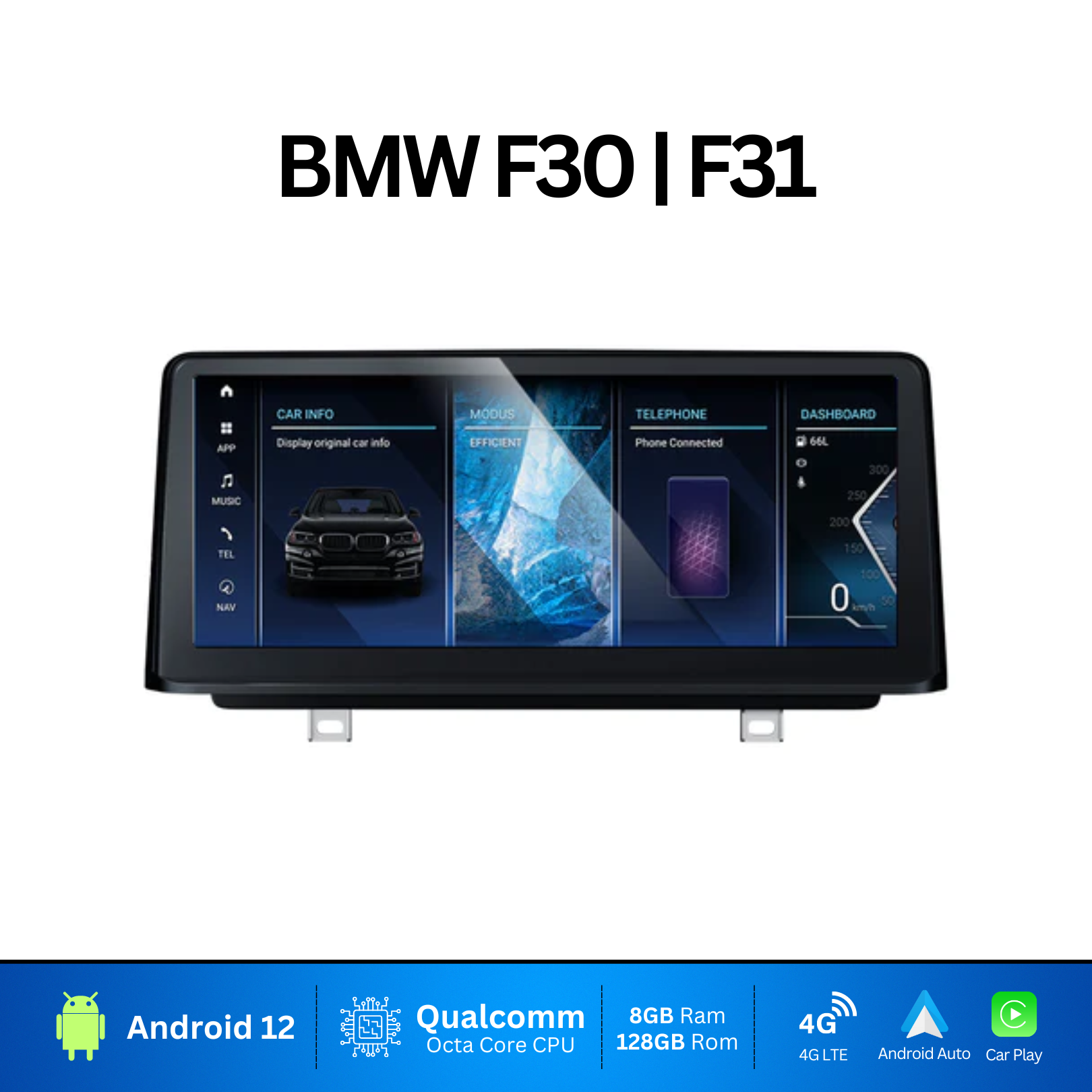 8.8"/10.25" Wireless Apple CarPlay Android Auto Multimedia Display for BMW Series 3, 4, F30, F31, F34, F32, F33, F36, F80 - CIC NBT Head Unit Screen